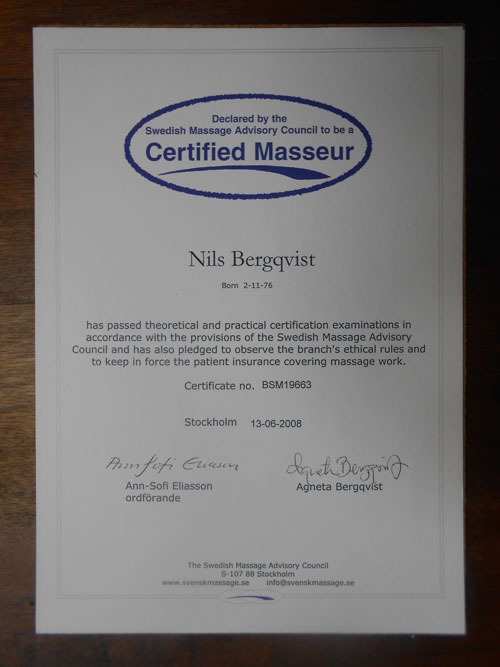 Certificado de massagem internacional